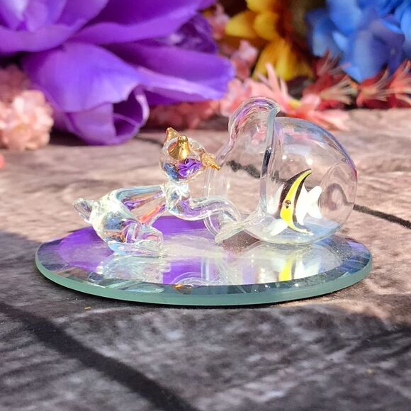 Hand blown Glass Cat and Fish Bowl - Picture 4 of 12